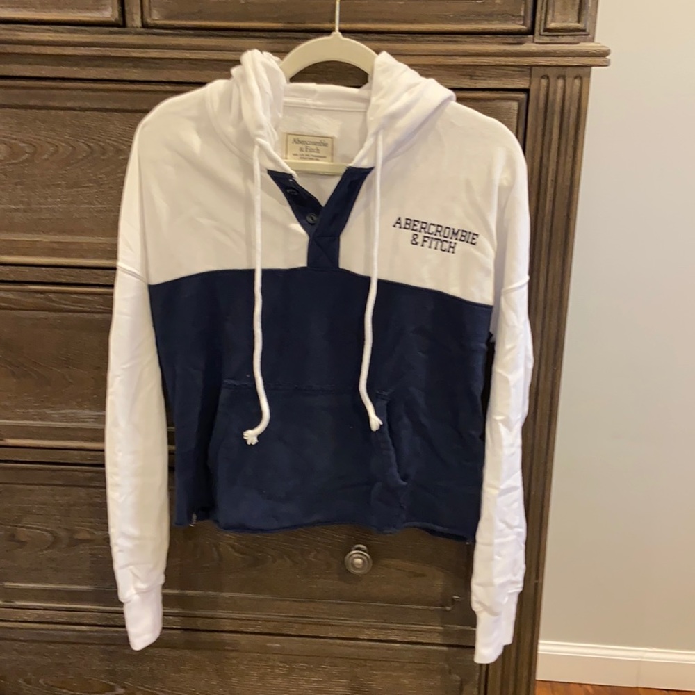 Abercrombie white and crisp Navy block hoodie